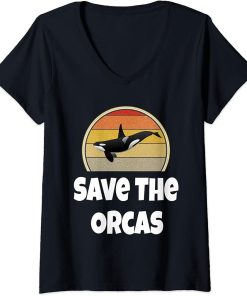 Womens Funny Orca Whale Shirt Ocean Sea Gift Save The Orcas Retro V-Neck T-Shirt