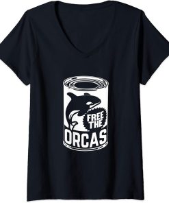 Womens Free the Orcas - Vegan Clothing by The Dharma Store V-Neck T-Shirt