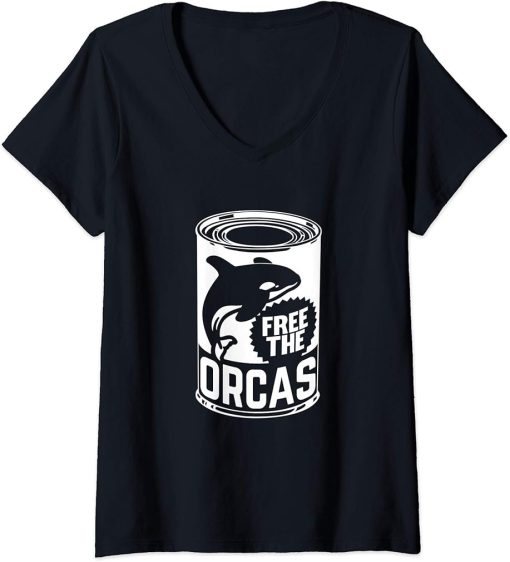 Womens Free the Orcas - Vegan Clothing by The Dharma Store V-Neck T-Shirt