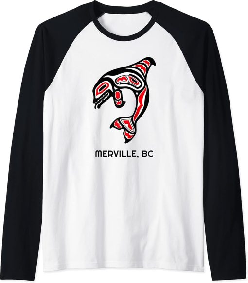 Merville, British Columbia Native American Orca Killer Whale Raglan Baseball Tee