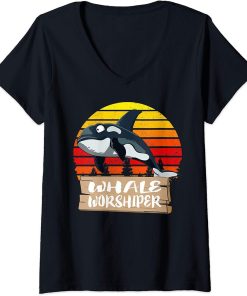 Womens Orca Whale Worshiper Funny Animal V-Neck T-Shirt